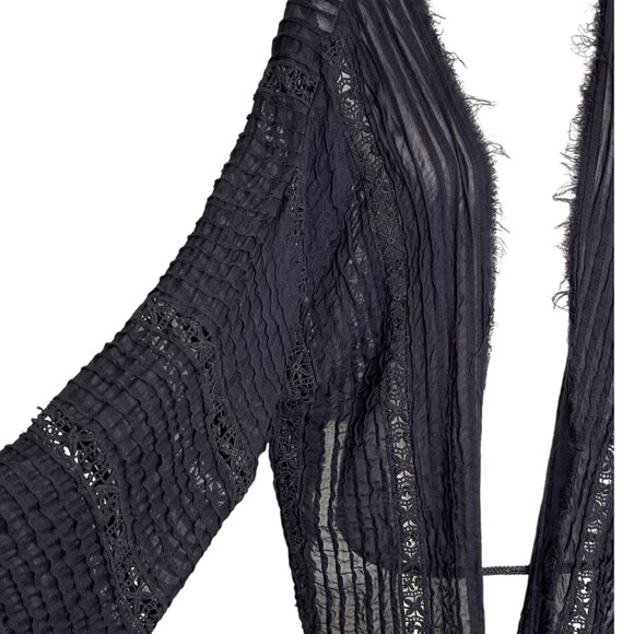 Free People FP One Frayed Distressed Open Front Kimono Crochet Lace Sheer Boho - Picture 7 of 13